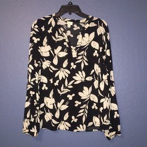 Black with white floral print long sleeve top